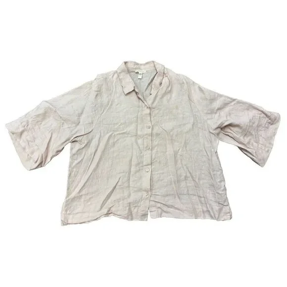 Womens Eileen Fisher Organic Linen Button Collar Top Blouse Pale Pink Small - Picture 1 of 6